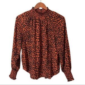 Loft Leopard Print Smock High Neck Long Sleeve Blouse